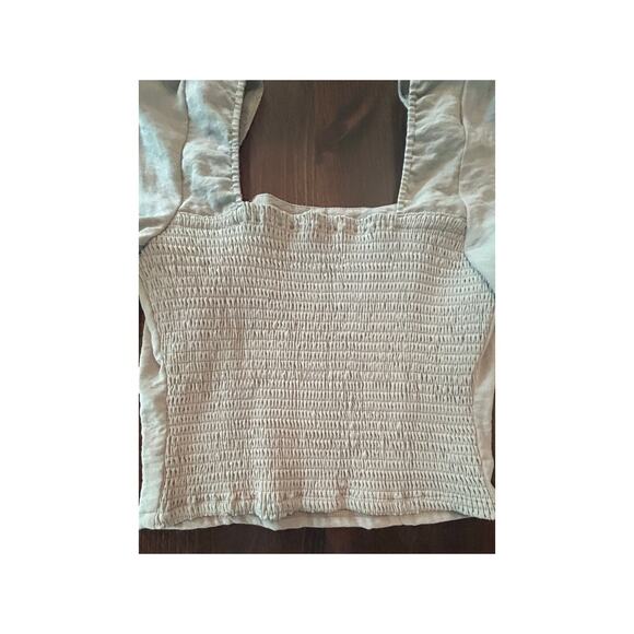 ⭐️ Sage The Label Top Puff Sleeve Smocked Light Green Blouse Top Women's Small - Picture 5 of 8